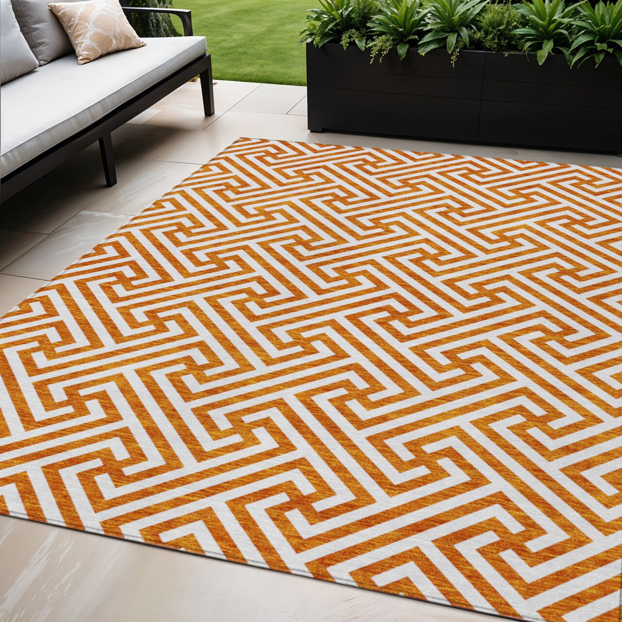 Edge Collections - 5' x 8' - Orange - Durable Geometric Area Rug for Indoor and Outdoor Use - 1 Piece